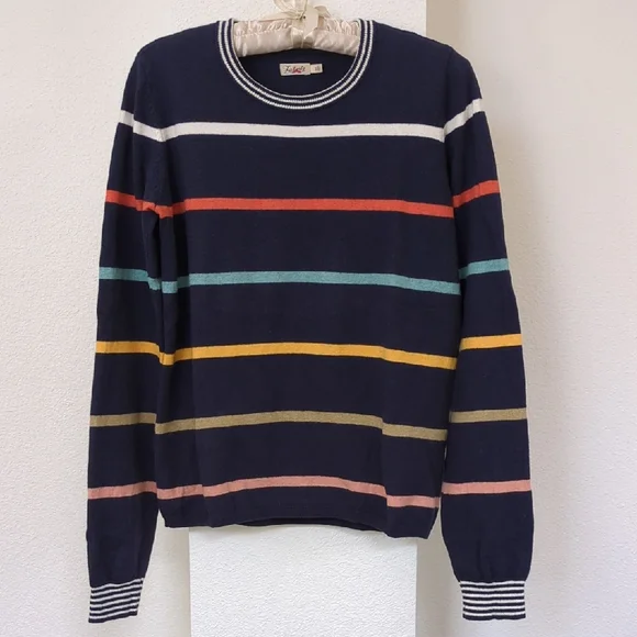 Faherty Navy Multicolor Striped Crewneck Sweater, S - Picture 1 of 6
